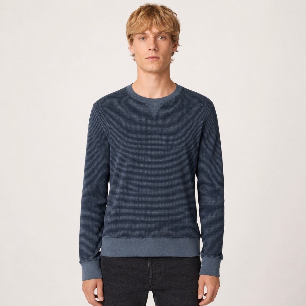 Billy Reid Mini Waffle Knit Thermal Crewneck Sweatshirt Small Green BlueMens